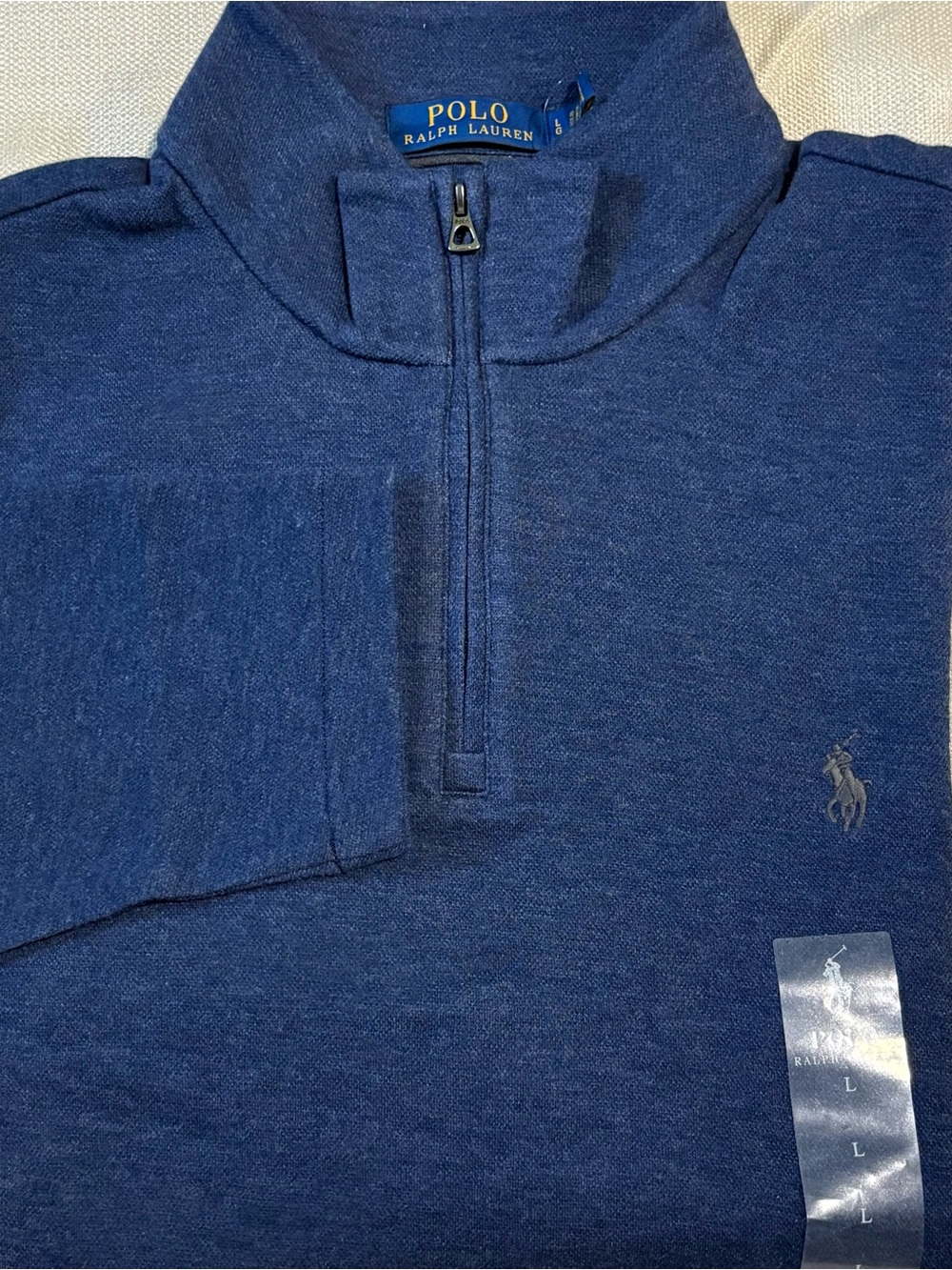 Ralph Lauren Men's Quarter Zip Sweater in Navy Blue Large